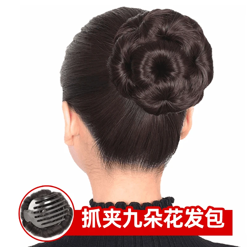 假发发包盘头花苞发饰抓夹式九朵花丸子头盘发器卷发包五色发圈