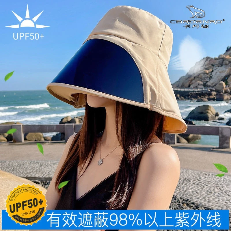 帽子女春夏天韩版防晒镜片骑车太阳帽大沿户外遮阳帽防紫外线披肩