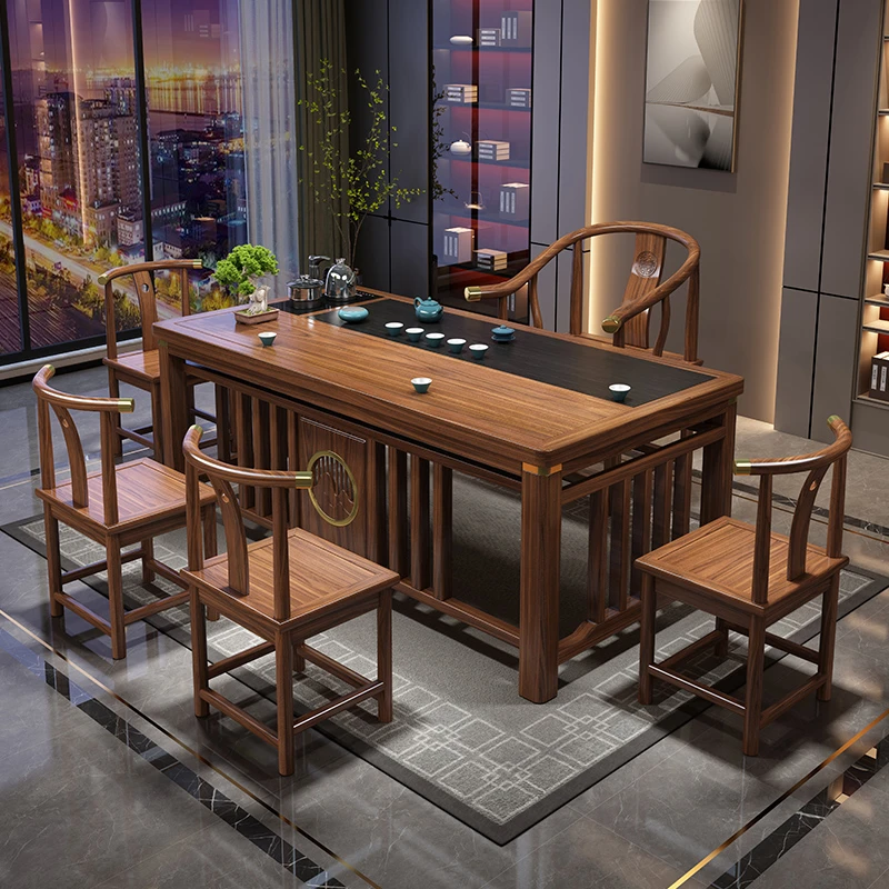 明月实木茶桌椅组合办公室家用阳台泡茶几茶具套装一体功夫茶台