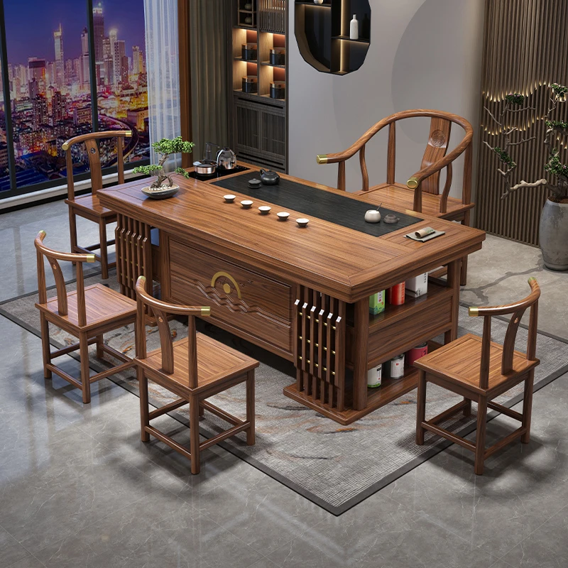 厚德载物新中式实木茶桌椅办公室茶几客厅休闲功夫茶台一体组合