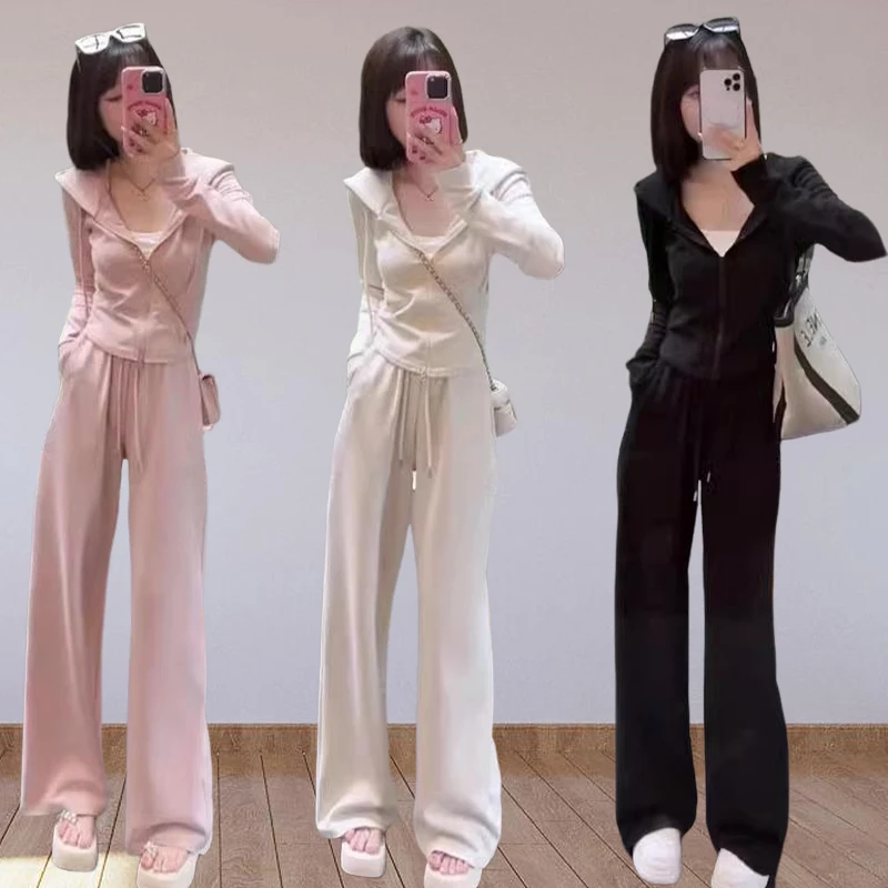休闲时尚小个子显瘦套装女2025秋季新款爆款连帽卫衣阔腿裤两件套