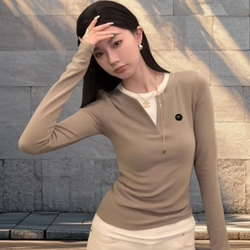 双面德绒假两件打底衫女修身百搭保暖上衣2025秋季新款内搭长袖