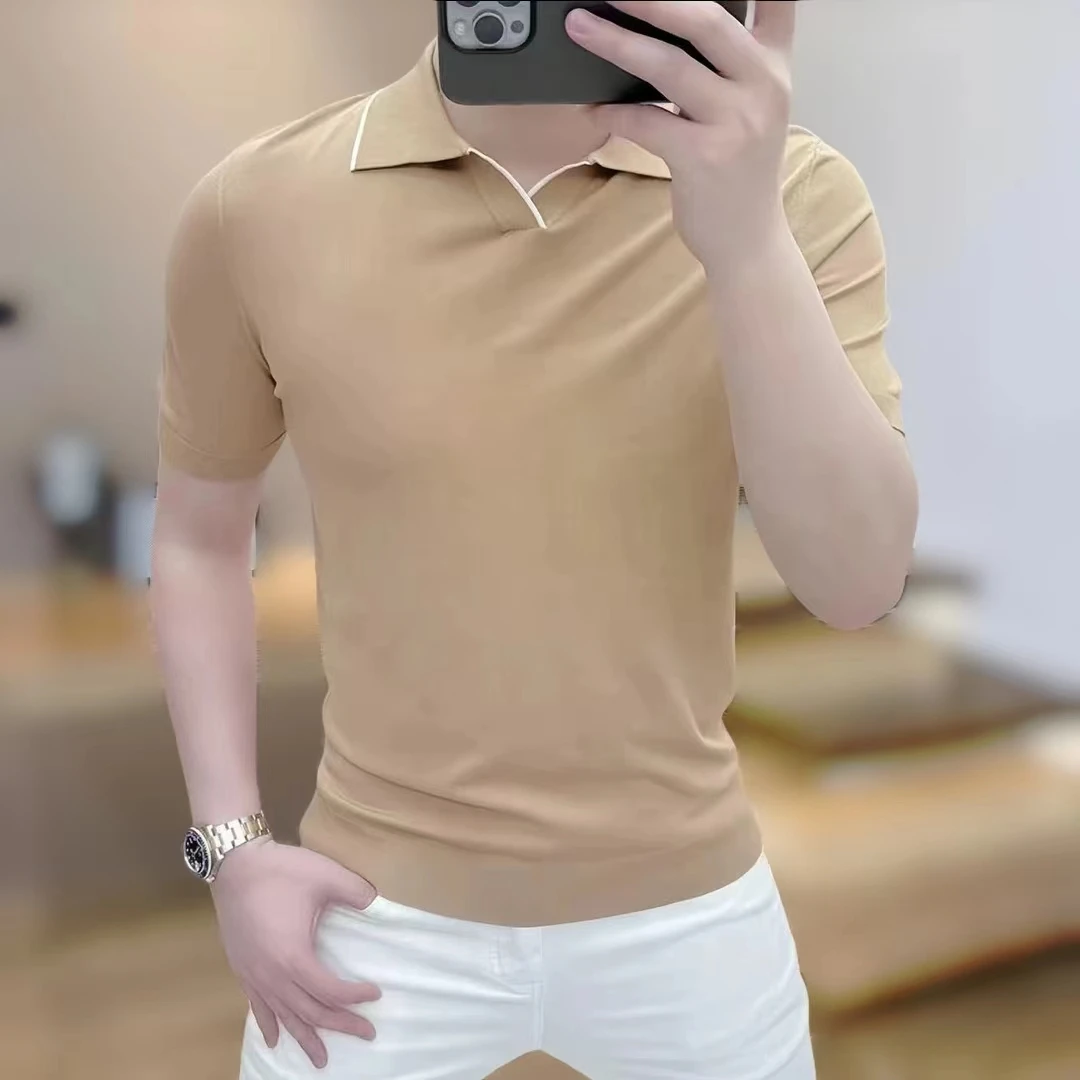 新款高档T恤POLO衫男冰丝短袖夏季轻奢薄款时尚休闲半袖品质男装