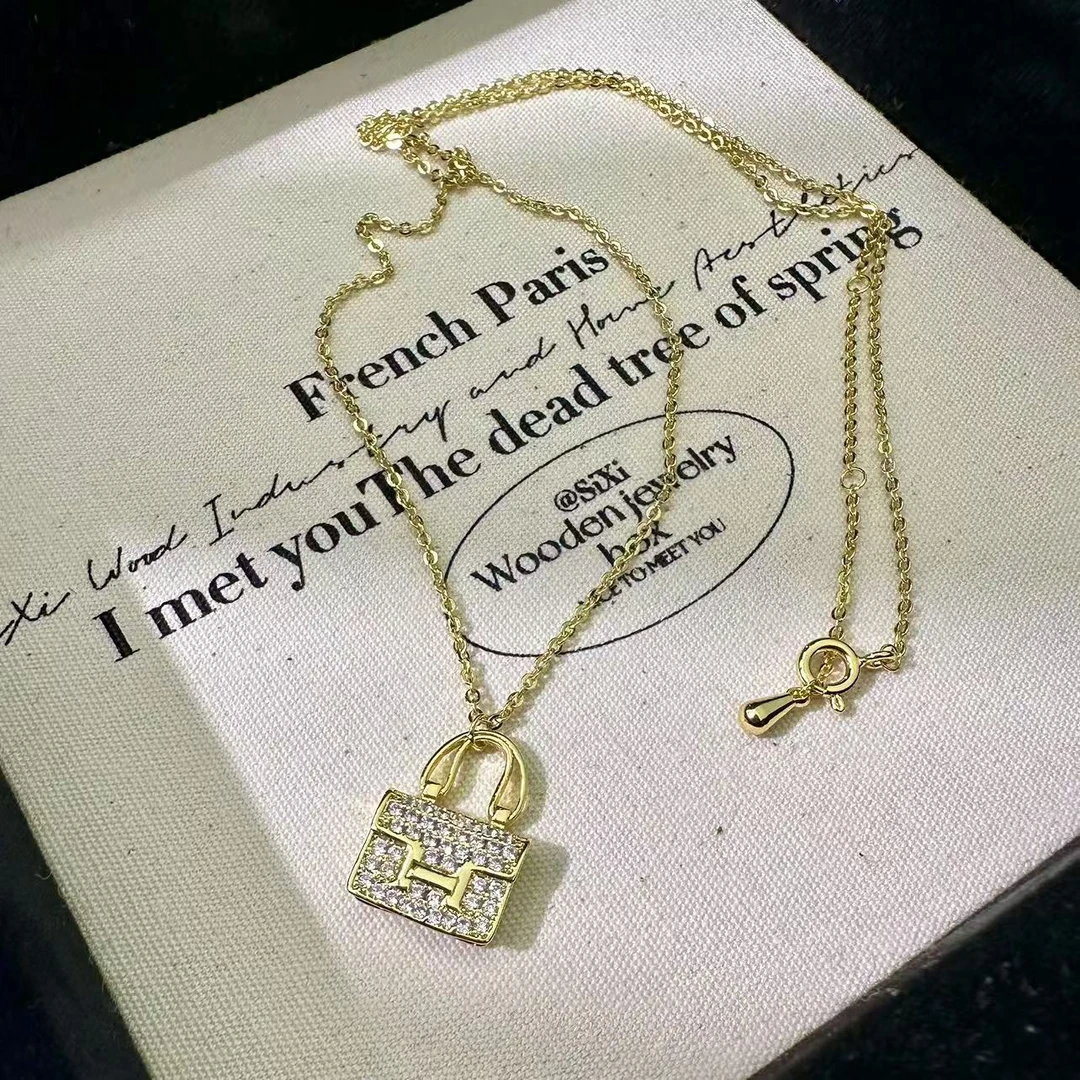 铜合金项链 包包项链时尚百搭金色满钻经典