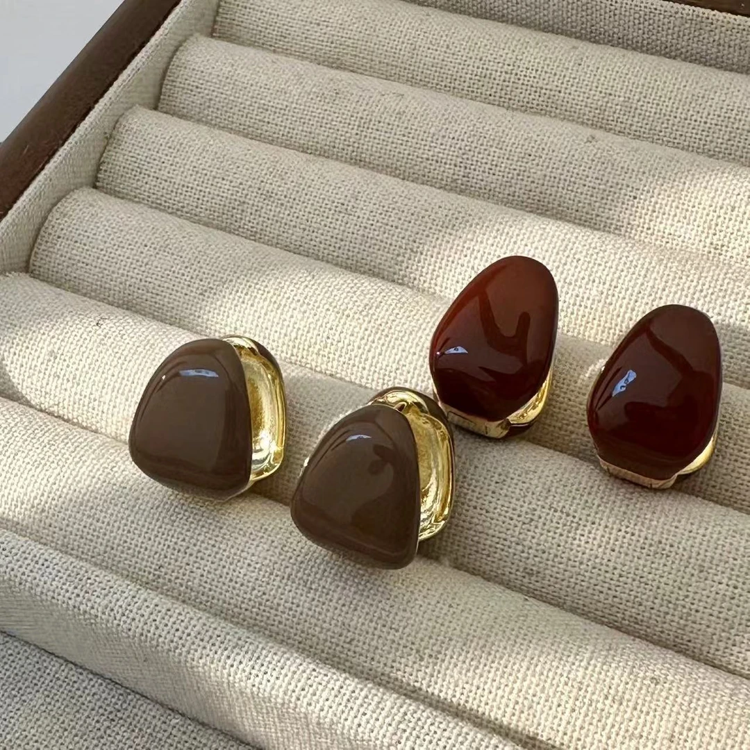 铜合金珐琅耳饰 【蜜思李】秋冬双面彩色法式耳环百搭简约滴釉572