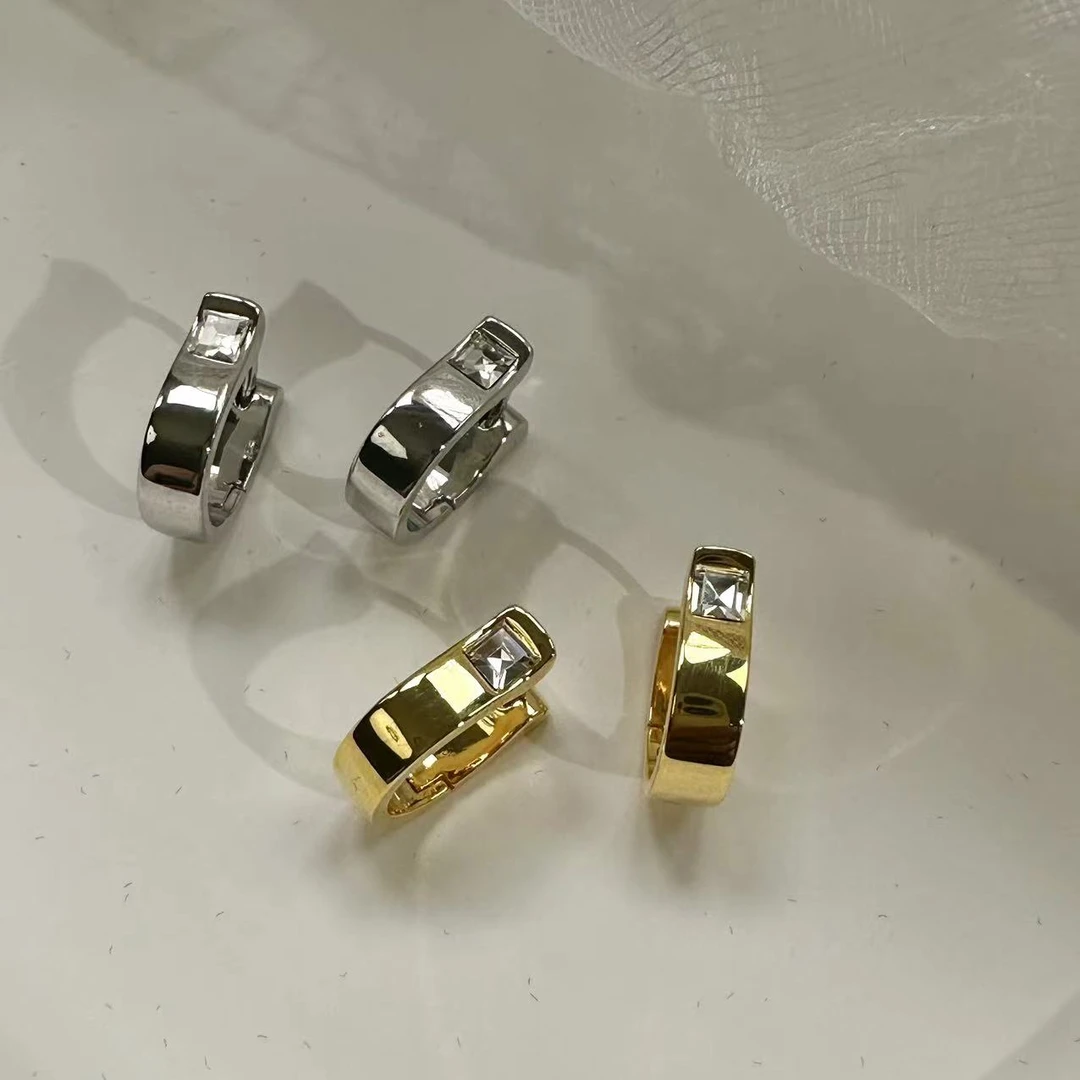 铜合金合成锆石耳饰 【蜜思李】简约U型亮面素圈百搭素颜524