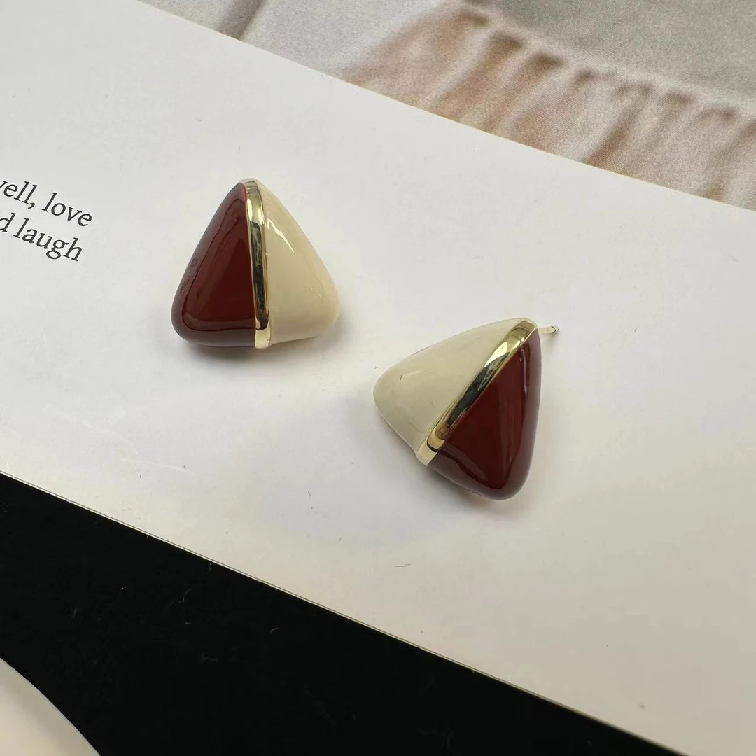 铜合金硅胶耳饰 【蜜思李】粽子红白拼色气质时尚百搭556