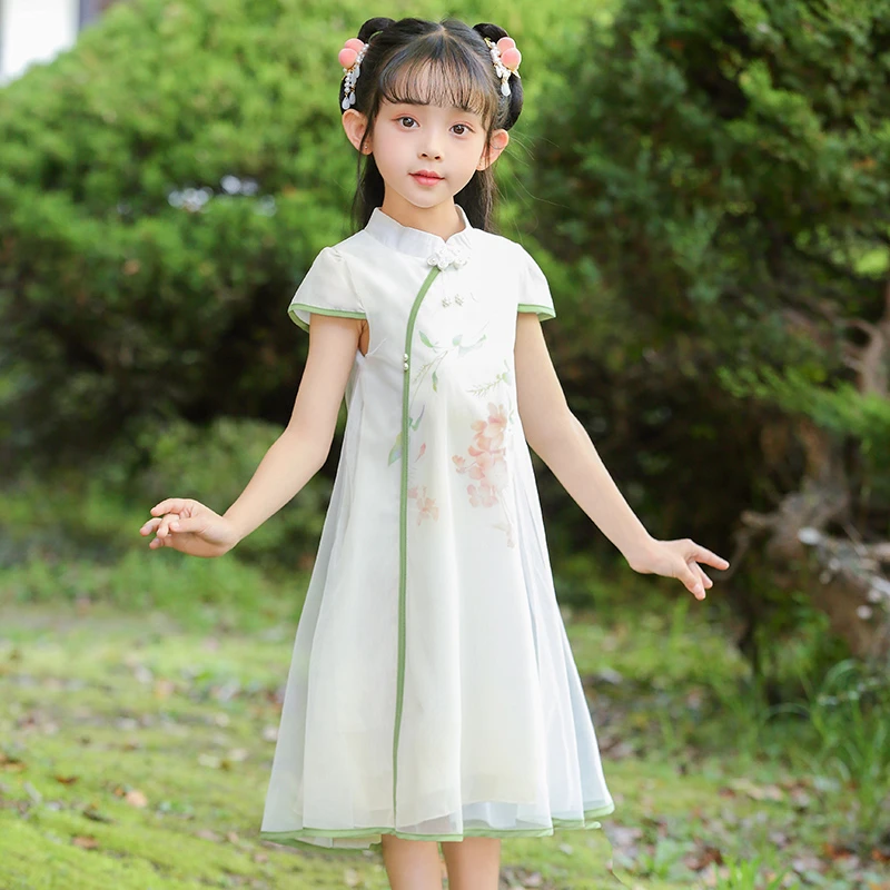 女童连衣裙夏季2025新款儿童洋气新中式女大童旗袍裙小女孩公主裙
