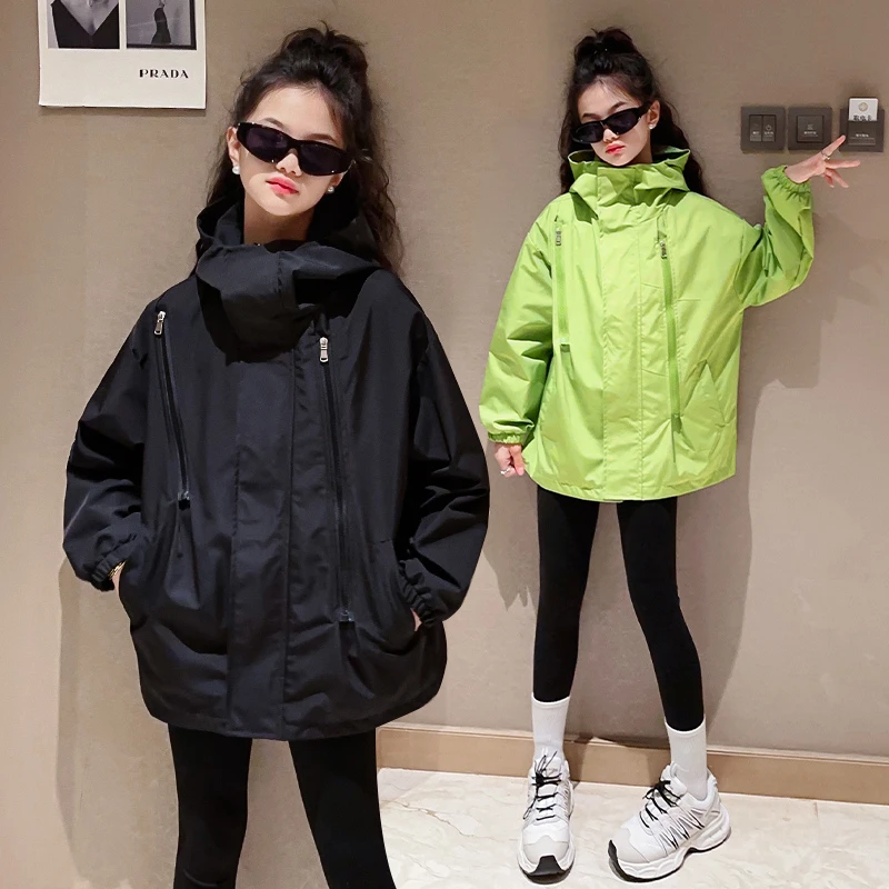 女童秋装连帽外套2025新款洋气中大儿童女孩上衣时尚休闲冲锋衣潮