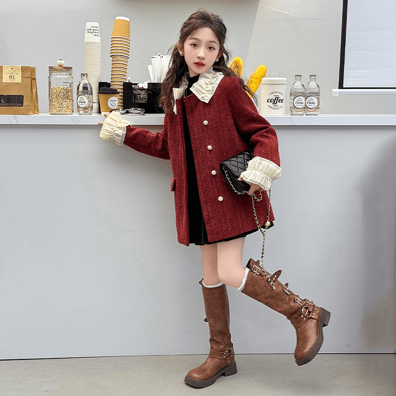 女童小香风外套秋冬装2023新款洋气加棉韩版时髦上衣加厚小女孩潮