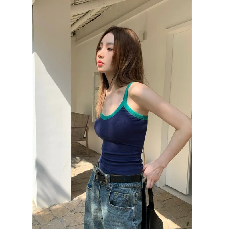 吊带背心女带胸垫撞色内搭外穿泫雅同款运动瑜伽健身显瘦打底美背