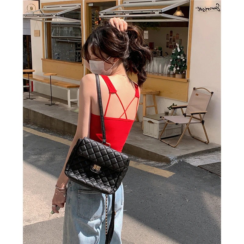 吊带背心女外穿带胸垫内搭红色美背运动内衣打底瑜伽短款辣妹上衣