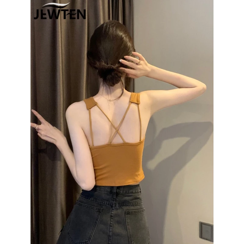 吊带背心女带胸垫纯欲露背缕空甜美辣妹内搭显瘦运动瑜伽健身美背