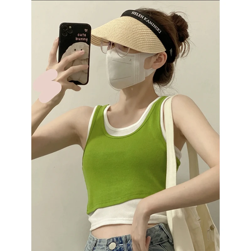 吊带背心女夏日多巴胺独特别致修身显瘦洋气百搭假两件运动风美背