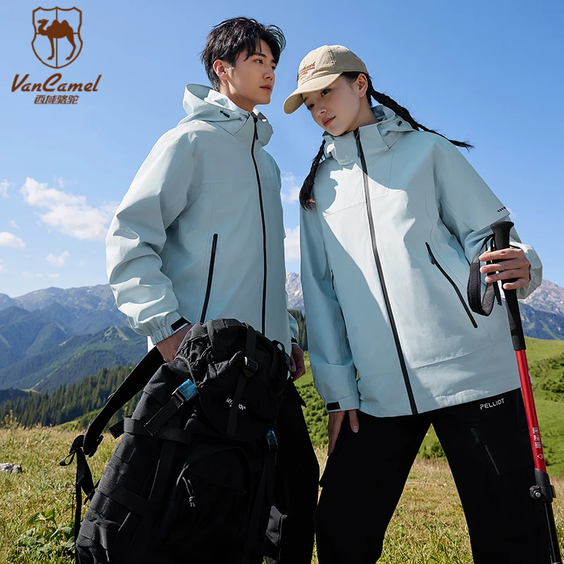西域骆驼VANCAMEL情侣秋冬登山夹克运动休闲连帽户外防风防水外套