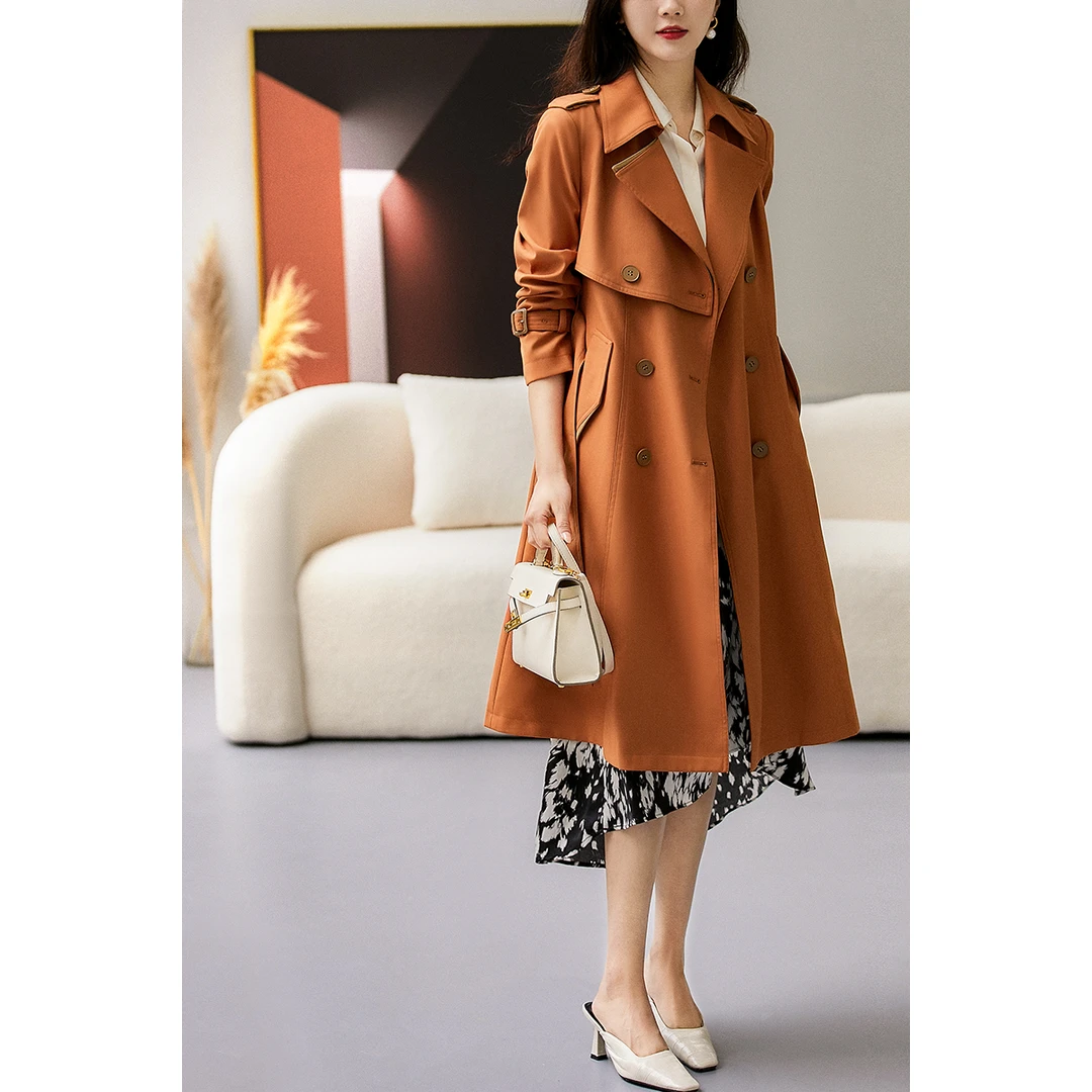 2025新款早春欧洲站高级感名媛双排扣风衣女中长款时尚春秋季外套