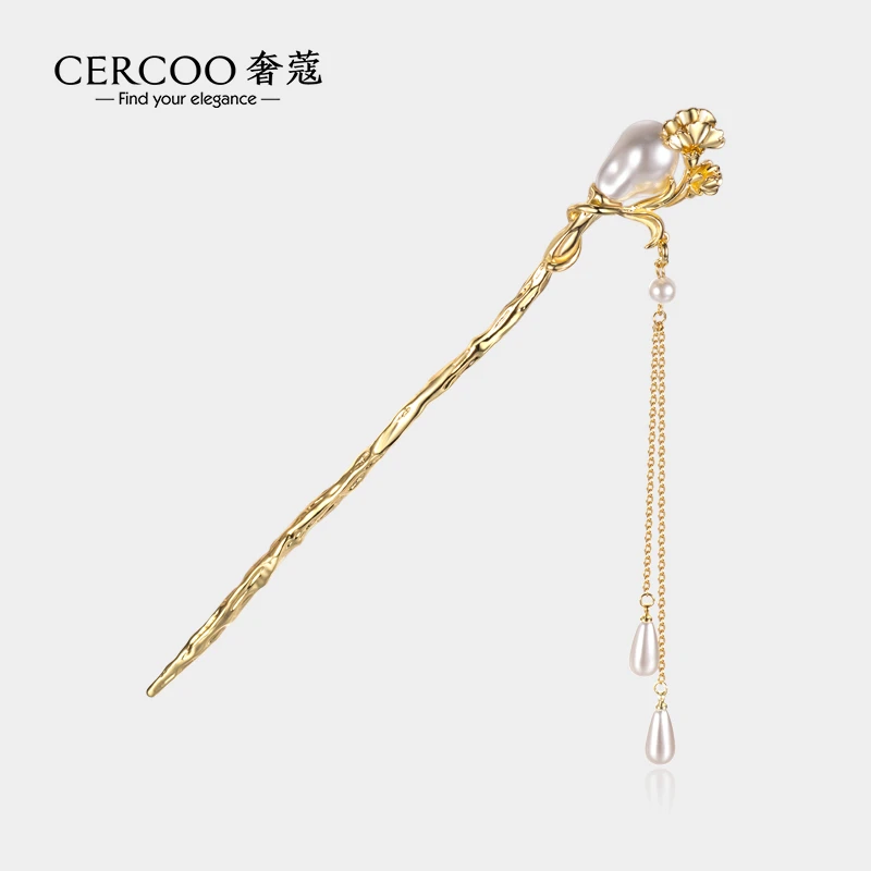 Cercoo/奢蔻 合金仿珍珠发饰 吉斯蒙达工艺珍珠流苏发簪发杈发饰