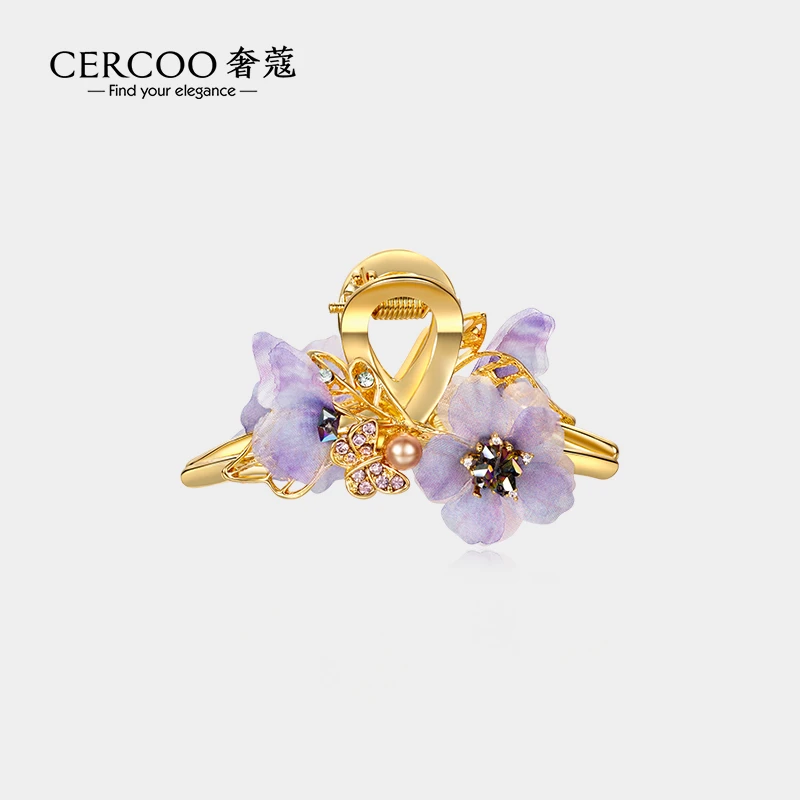Cercoo/奢蔻 合金发饰 风和紫兰手工编织花朵抓夹女发夹鲨鱼夹