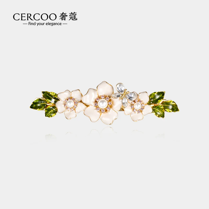 Cercoo/奢蔻幽幽栀玉滴油花朵一字马尾横夹盘发夹半发顶夹子