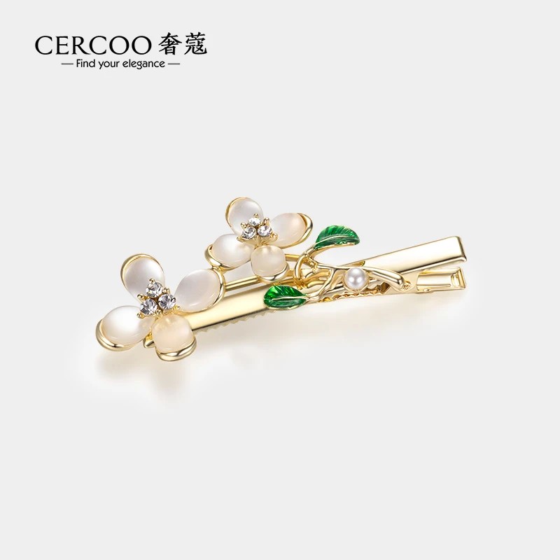 Cercoo/奢蔻 合金发饰 圣母百合花朵滴油叶片刘海捏夹边夹侧发夹