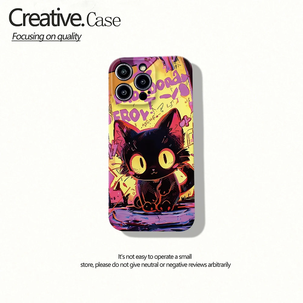 黄紫底黑猫菲林软/硬壳适用于苹果/华为/oppo/vivo/小米/一加/