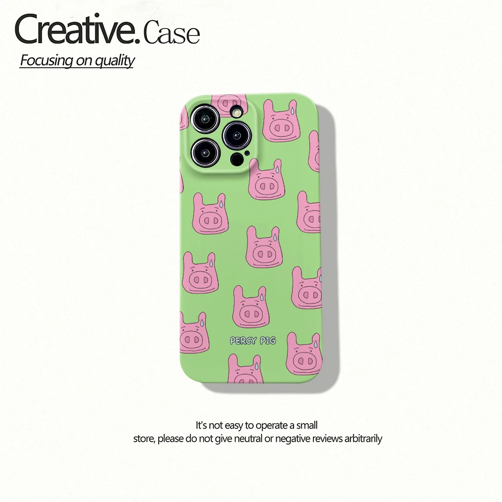 绿色底粉色猪菲林软/硬壳适用于苹果/华为/oppo/vivo/小米/一加等