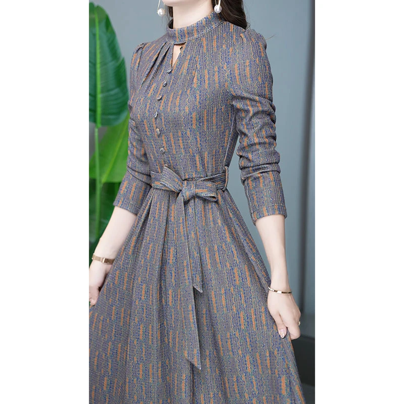 【书漫】YS-23B85-6秋冬季时髦显瘦气质通勤中长款连衣裙M-5XL