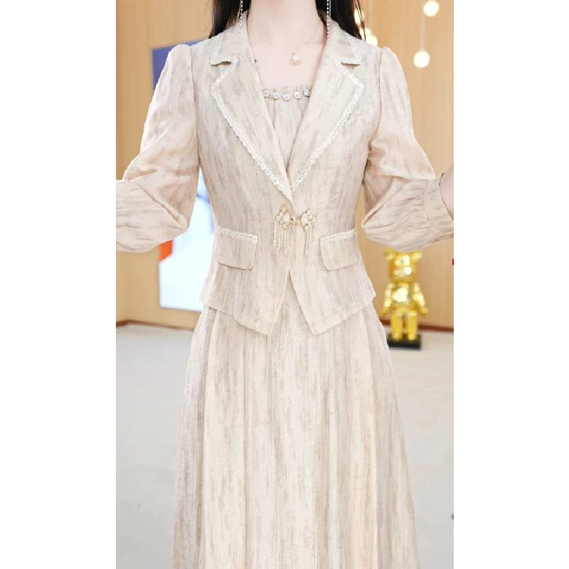 美瑞【两件套】西装领气质收腰纯色简约时尚连衣裙M-5XL