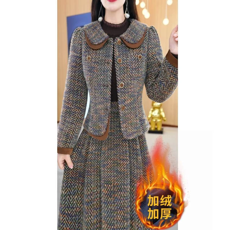 【两件套】冬季POLO领设计感气质时尚简约通勤两件套套装M-4XL