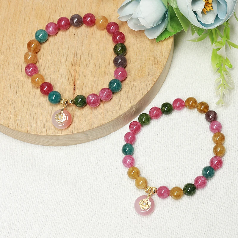 【顶戴花翎】天然碧玺单圈时尚平安扣手链  多样性发一 -H2738