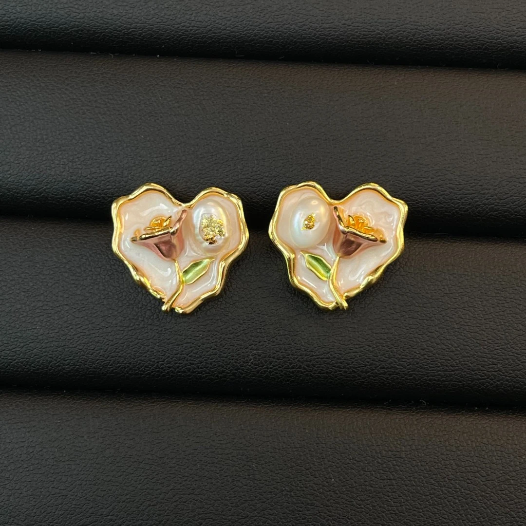 A206【油画系列】爱心耳钉轻奢高级感耳环耳饰品