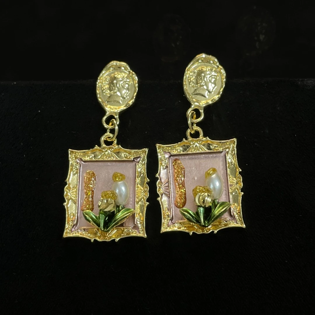 A017【油画系列】耳钉轻奢高级感耳环耳饰品