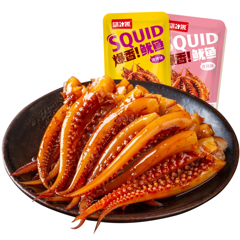 嗨汁源香辣鱿鱼铁板鱿鱼零食鱿鱼须麻辣小吃熟食即食批发八爪鱼