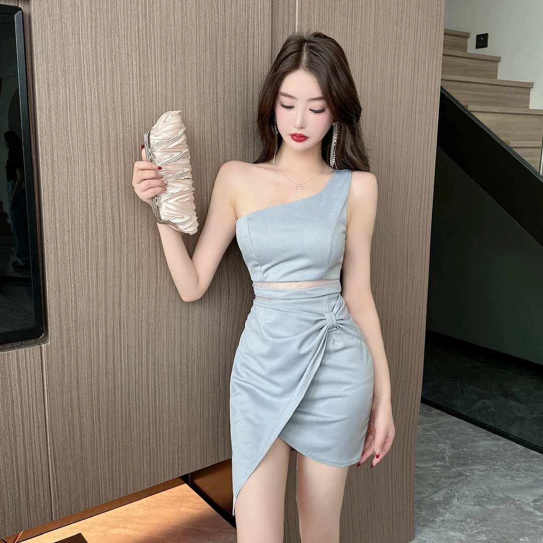 高端包臀ktv短裙纯欲风单肩不规则设计感吊带纯欲慵懒风女装气质