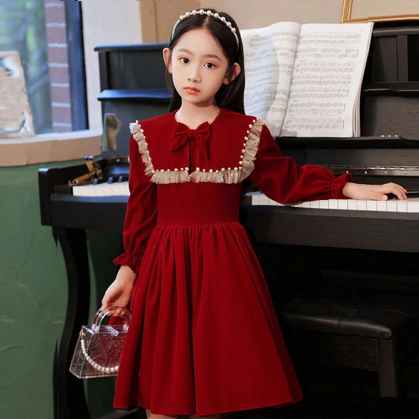 秋冬新款儿童礼服洋气女童生日公主裙小女孩主持人钢琴演奏演出服