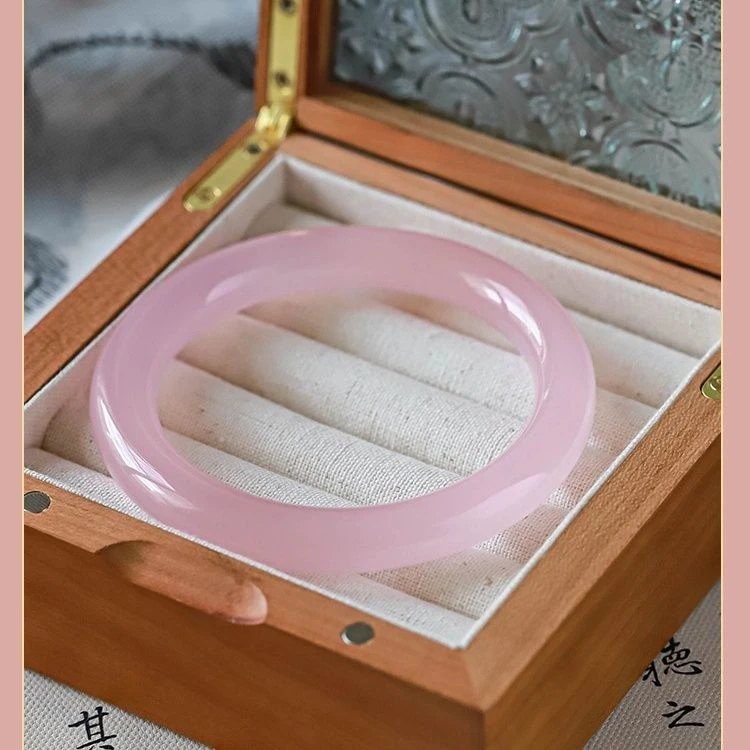 纯天然玉髓手镯女玛瑙玉手镯古风手饰淡粉色简约大气多样性发其一