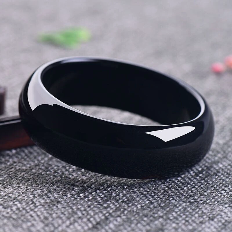 黑玛瑙手镯加宽加厚水墨乌鸡黑黑色简约时尚气质镯黑玉髓宽版霸气