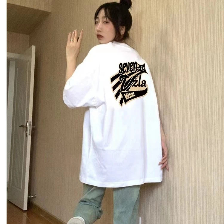 春夏美式高街重磅正肩纯棉短袖T恤女潮牌2023新款半袖白色上衣服