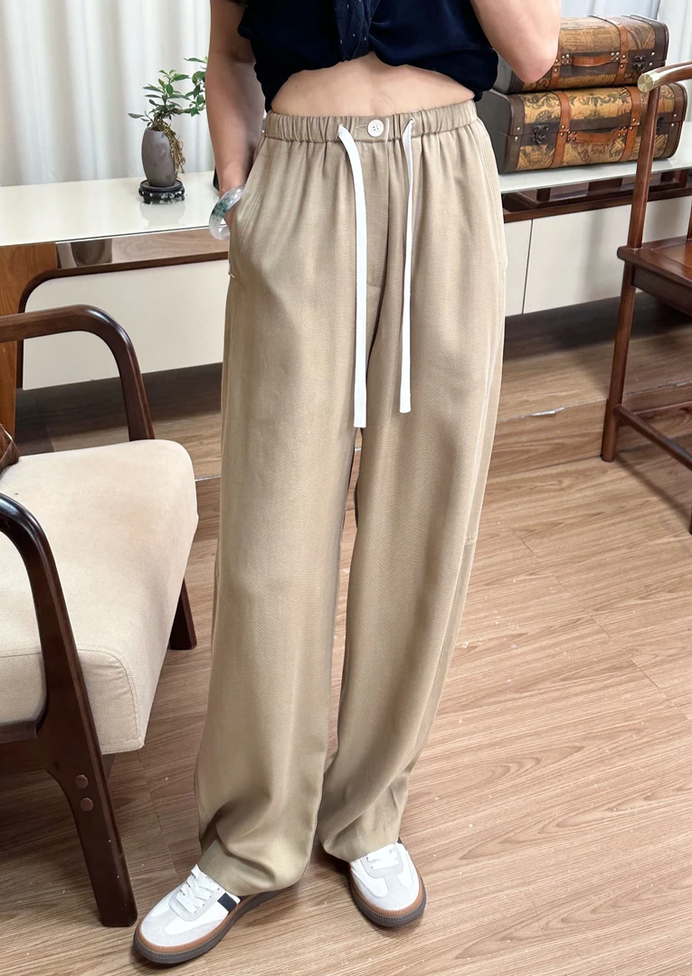 【婷婷】天丝夏季高街美式纯色抽绳松紧腰气质显瘦休闲裤B20390