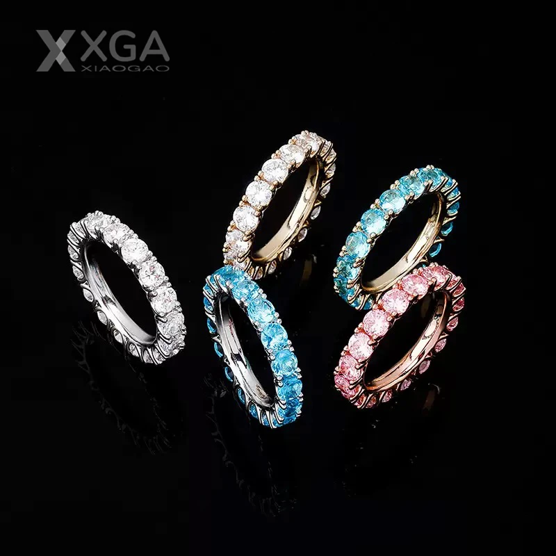 铜合金戒指 马尔代夫蓝排钻单圈镶嵌戒指时尚小众男女轻奢指环