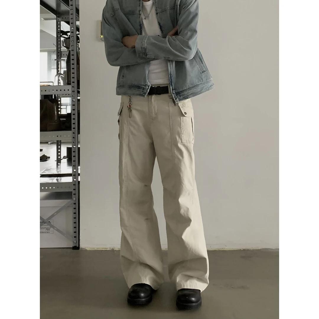 INKNOTS美式复古宽松直筒工装裤男女水洗做旧多口袋街头休闲长裤
