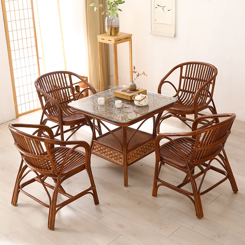 天然藤编休闲户外阳台室内休闲椅藤椅老人椅麻将椅套装组合五件套