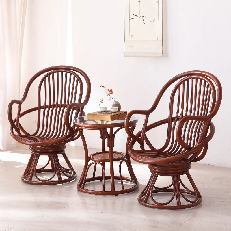 【巧手名匠】天然藤编休闲户外室内阳台转椅藤桌藤椅茶椅单人三件套