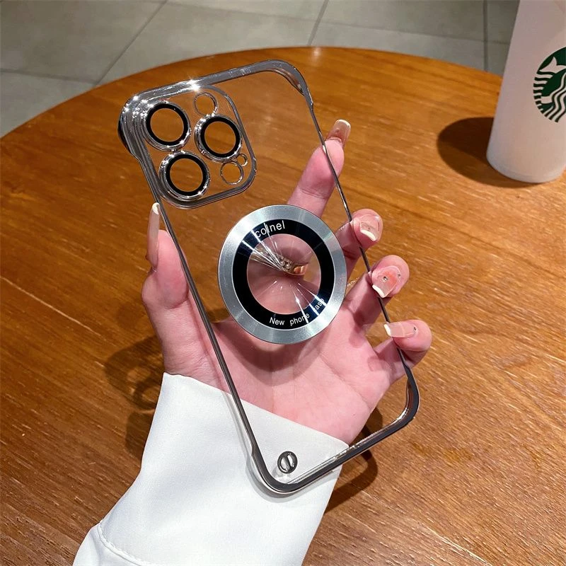 苹果15ProMax电镀无边框iPhone14磁吸透明13自带镜头膜12保护套11