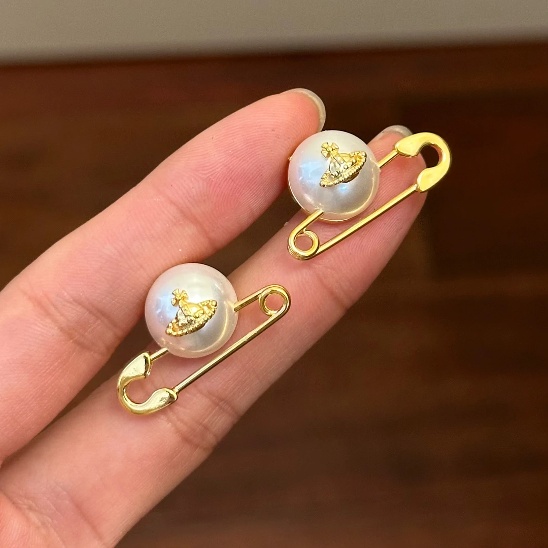 铜合金仿珍珠耳饰 E0258 时尚气质韦雪同款百搭温柔别针耳钉