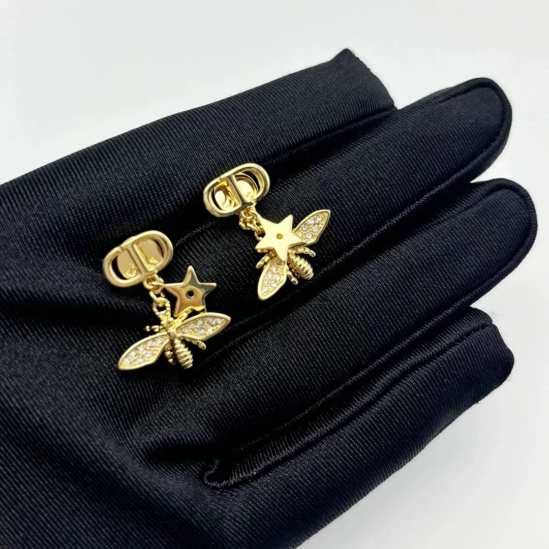 铜合金合成锆石耳饰 E0348 时尚气质蜜蜂前后戴耳钉