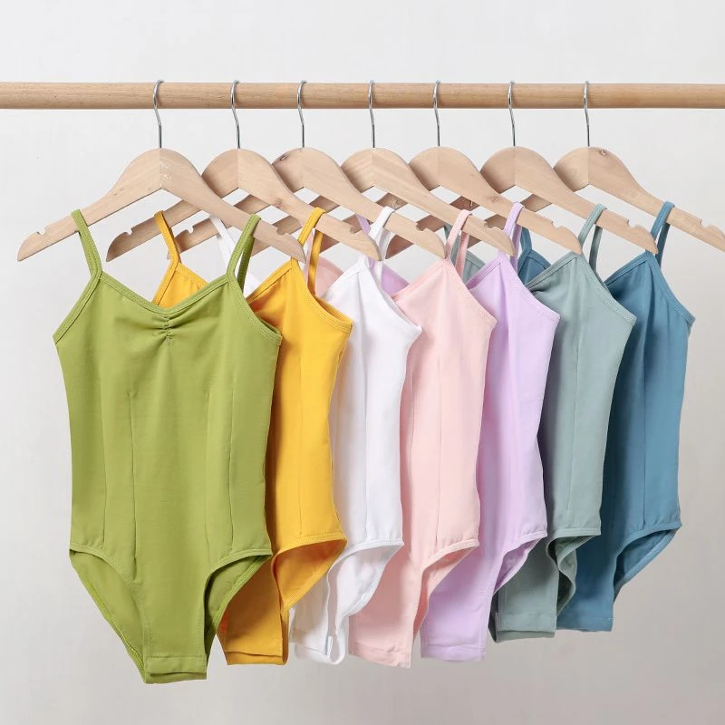儿童舞蹈吊带服装芭蕾服练功连体开裆绿色短袖中国舞棉女童形体服