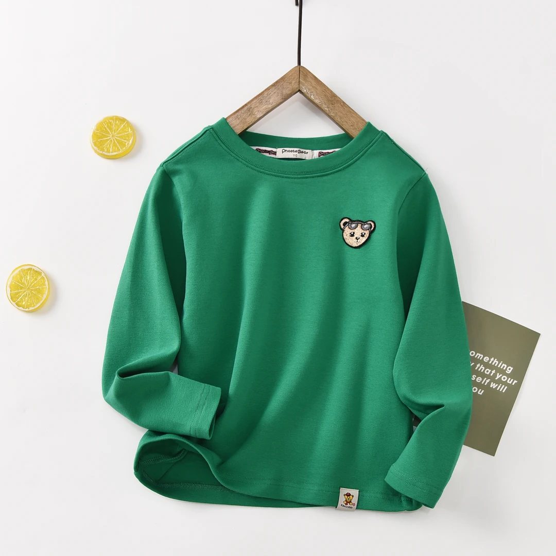 刺绣小熊儿童亲肤棉打底衫 春秋款男童女童长袖T恤