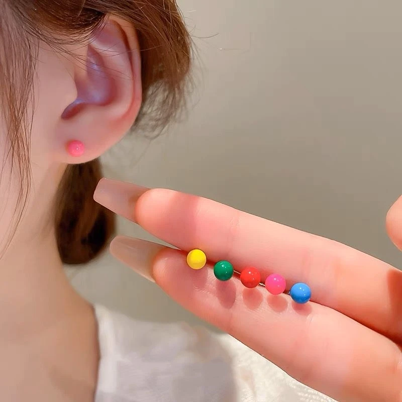 铜合金耳饰 春彩色豆豆多巴胺耳钉女简约高级感百搭耳环可爱耳饰