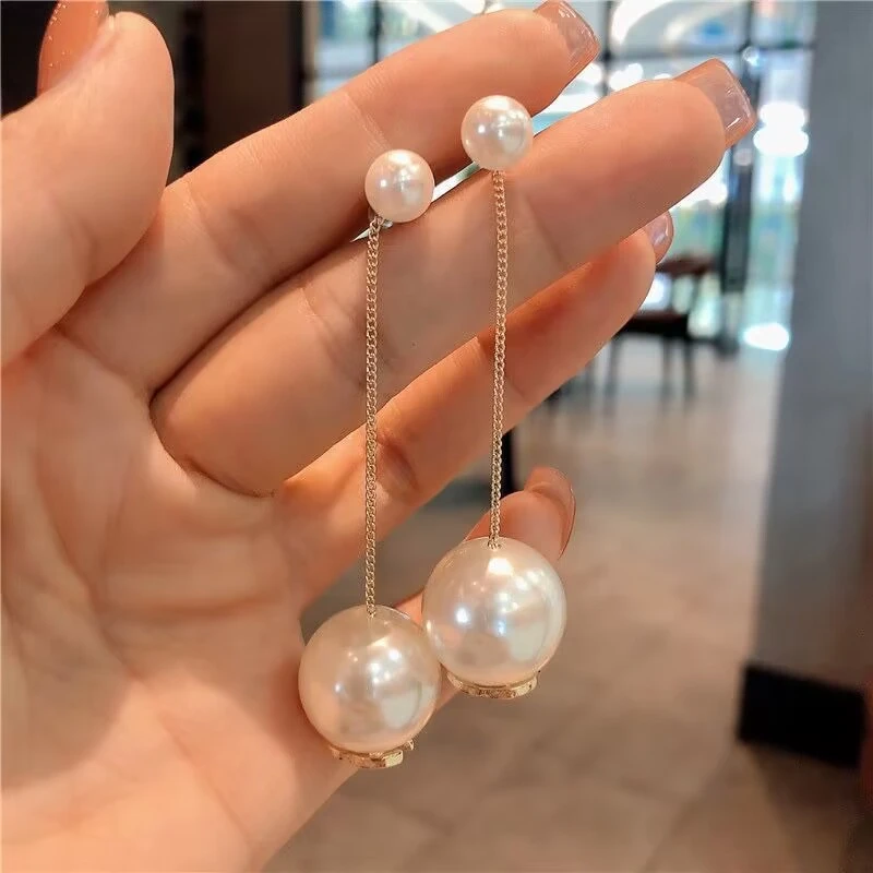 铜合金耳饰 明星同款简约气质仿珍珠耳饰优雅长款字母流苏耳环女